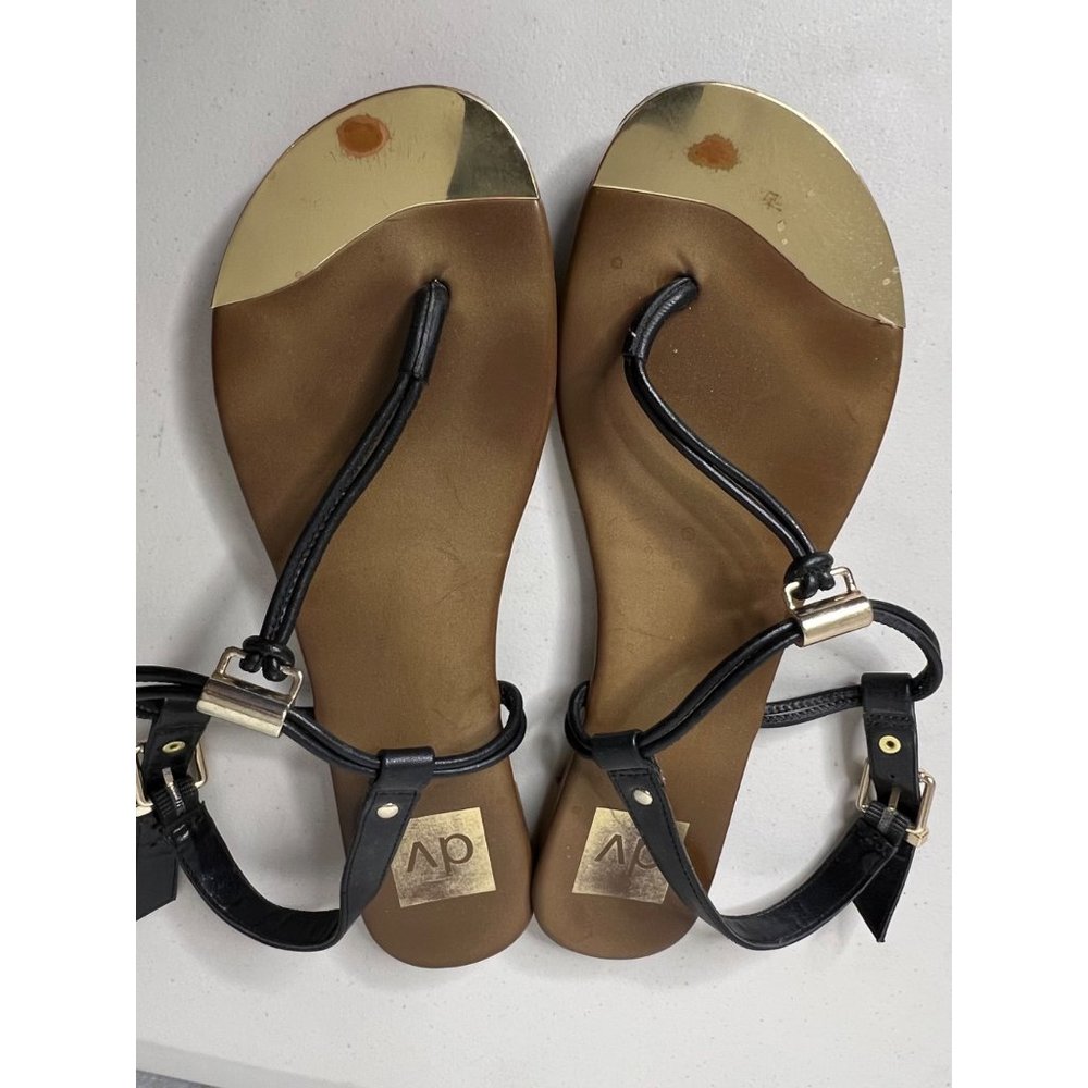 dv Doke Vita Flats Women's Size 8 1/2 Sandals Black Top Buckle Ankle Strap Round